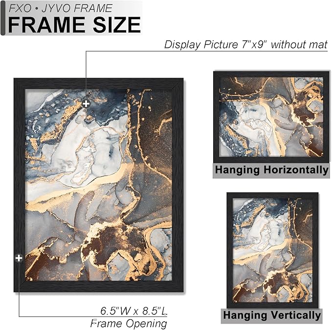 Engineered Wood 7x9 Picture Frame Set of 2, Black Frame for 7 x 9 Inch Picture Poster Photo, Light Weight 7 by 9 Frame with Wood-grain for Wall - 2 Pack/Black/7"x9"