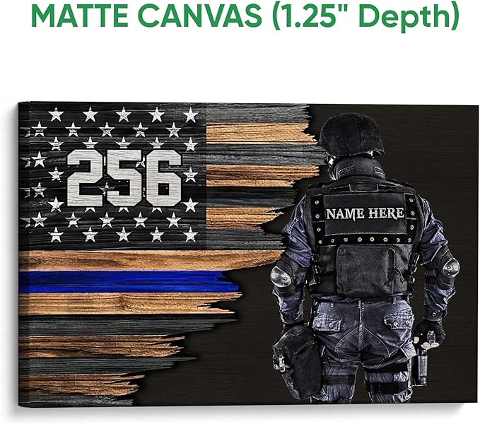 Custom Police Thin Blue Line Gifts For Policeman, First Responder Personalized Name Number Poster & Framed Canvas, Wall Art Home Office Decoration Living Room Bedroom Aesthetic Decor