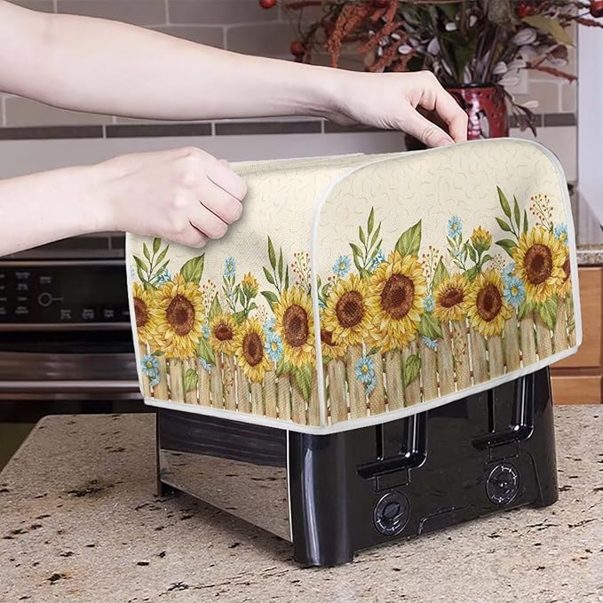 Sunflower Daisy Print Bread Toaster Oven Dustproof Cover Heat-Resistant Universal Fits Most Standard 2 Slice Toasters Keep off Fingerprint Stains