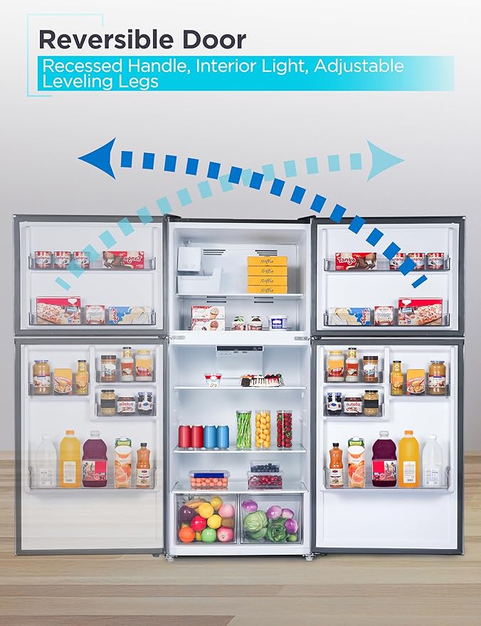 BLACK+DECKER 20.1 Cu. Ft. Top Mount Refrigerator with Ice Maker, 2-Door Refrigerator with Top Freezer, Freezer with Icemaker and Adjustable Temperature Control, ENERGY STAR, BR2010JIMB, Black