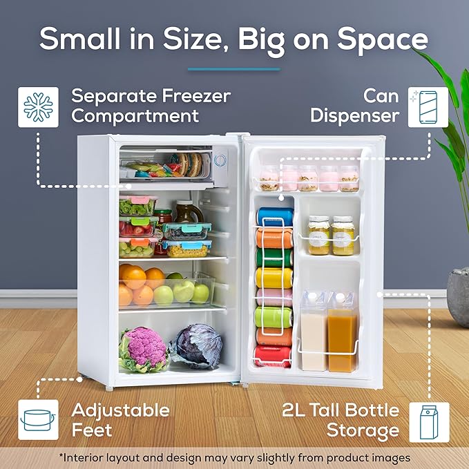 Igloo 3.2 Cu.Ft. Single Door Compact Refrigerator with Freezer, Slide Out Glass Shelf, Perfect for Homes, Offices, Dorms, White