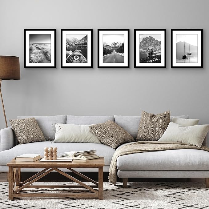 Americanflat 12x15 Picture Frame with Polished Plexiglass - Set of 5 - Use as 9x12 Frame with Mat or Display 12x15 Photo Without Mat - Galleria Collection - Picture Frames for Wall Display - Black