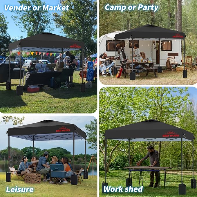 8x8 Pop Up Canopy, Easy Up Canopy Tent, Heavy Duty Tents for Parties, One Person Set Up Event Tent, Black