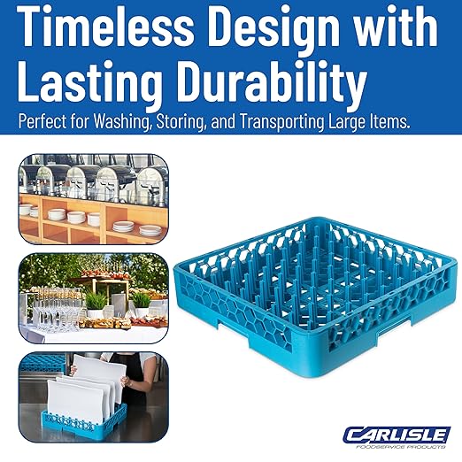 Carlisle FoodService Products OptiClean Peg Dish Rack for Commercial Washing Machines, Tall Peg Plate Rack, Blue (Pack of 6)