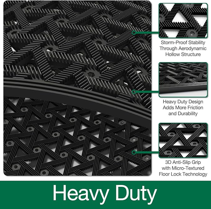 LUMI Outdoor Doormat 19x30, Front Door Mat Outside Entrance, Heavy Duty Rubber Welcome Exterior Door Mat Non Slip Waterproof, Outdoor Rubber Mats with Drainage Holes, Easy Clean Entryway Mats, Black