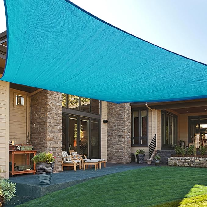 LOVE STORY Custom Size 14' x 15' Turquoise Blue Sun Shade Sail Canopy Commercial Rectangle Sail Shade Fabric for Patio Garden Backyard Pool (Customized)