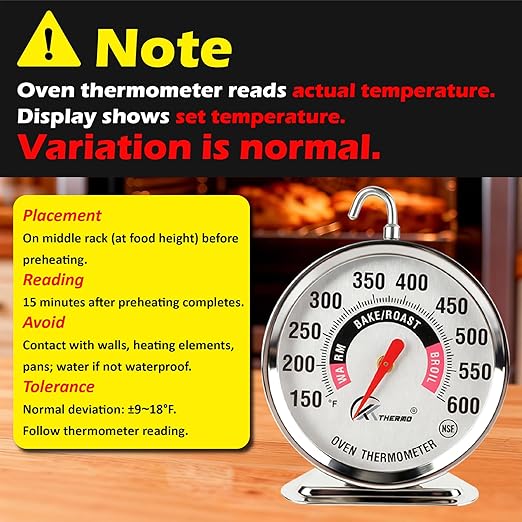 Oven Thermometer 150-600°F Pro Accurate Oven Temperature Gauge for Oven Easy Read, Food Thermometer Hang or Stand