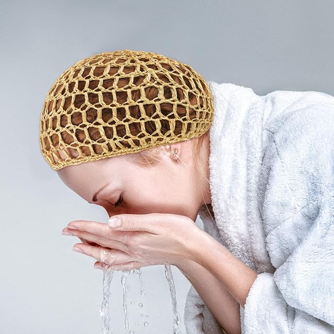 4 Pieces Mesh Crochet Hair Net Rayon Knit Snood Hat Thick Short Women Hairnet Snoods Cover Ornament for Sleeping (Black, Blue, Gray, Khaki)