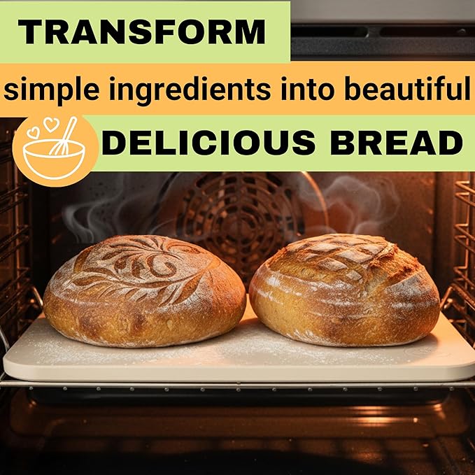 Baking Stone for Bread - 15 inch Baking Stone for Oven with Handles and Dough Tool - Rectangular Bread Stone - High Heat Durable, Easy Transfers with Handles, Natural Cordierite Stone