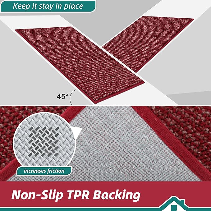 BEQHAUSE Dirt Trapper Door Mat 36" x 60", Non-Slip Washable Doormats Entrance Mat, Dirt Resistant and Absorbent Welcome Mat, Low Profile Floor Mats for Front Back Door and Entryway, Red