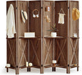 6 Panel Pegboard Display with Shelf, Wooden Pegboard Room Divider Wall with 24 Hooks, Partition Room Dividers and Folding Privacy Screens, Bedroom, Jewelry Store, Brown