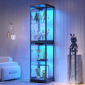 Glass Display Cabinet with Doors, 65" Tall 4-Tier Curio Display Case with 3 Color Lights and Human Body Sensor, Bookcase for Collectibles, Black