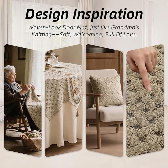 BEQHAUSE Dirt Trapper Door Mat Non-Slip Entryway Rugs Stain Resistant Absorbent Dog Doormats Woven-Look Washable Welcome Floor Doormat for Front Back Door, Muddy Wet Shoes & Paws, 36" x 60", Beige