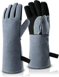 OZERO 932°F Heat Resistant Welding Gloves 16 inches Cowhide Leather - Long Sleeve and Insulated Lining BBQ Glove for Tig Welder/Mig/Grill/Barbecue/Stove Black-gray