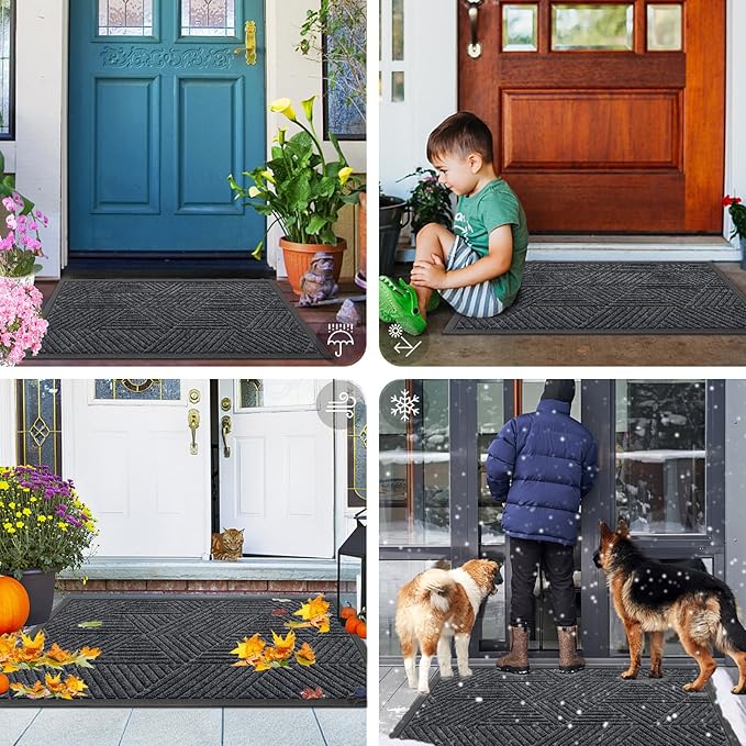 Smiry Front Door Mat Outside Entrance, Heavy Duty Sturdy Natural Rubber Doormat, Trap Dirt and Moisture, Easy Clean Low Profile Welcome Floor Mats for Indoor Outdoor Entry, 35X23 Inch, Silver Grey