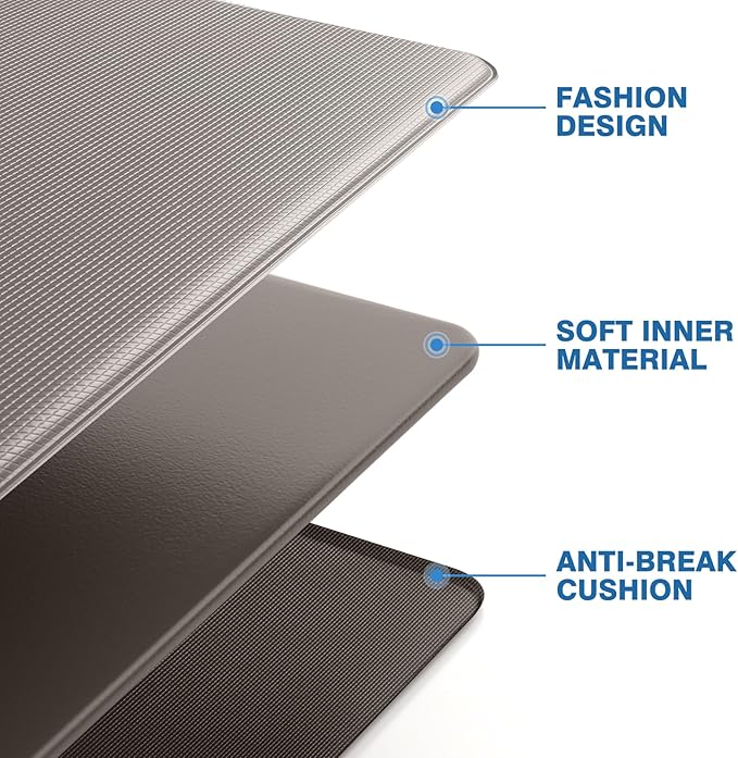 StepRite Kitchen Mats, 2PCS Kitchen Rugs, Cushioned Anti Fatigue Kitchen Mats for Floor, Non-Slip Standing Desk Mat, Waterproof Kitchen Rug Set for Kitchen, 20" x 32"+20" x 71"-0.47 inch Thick, Khaki