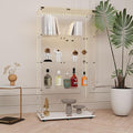 Glass Display Cabinet with LED Light Strip, 4 Shelves with 2 Doors, Glass Top Curio Storage Cabinets with Lock & Caster for Living Room,Floor Standing Bookshelf, Quick Installation - White