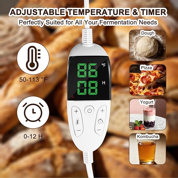 Folding Bread Proofing Box with Temp Control 50-113℉ & 12H Timer Dough Proofer with Metal Rack Proofing Box for Sourdough, Yogurt, Kombucha, Bread Baking, Pizza, Precise Control