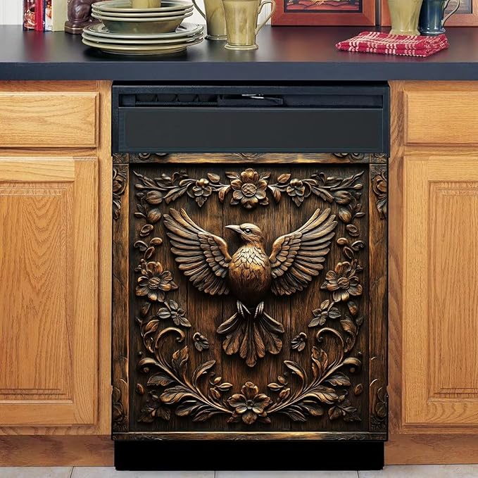 Farmhouse Bird Dishwasher Magnet Cover,Vintage Bird Wood Floral Magnetic Dishwasher Cover Vinyl Sticker,Fridge Door Cover Magnets Art Skin Panel Decal,Home Decor Decal,23"X26"