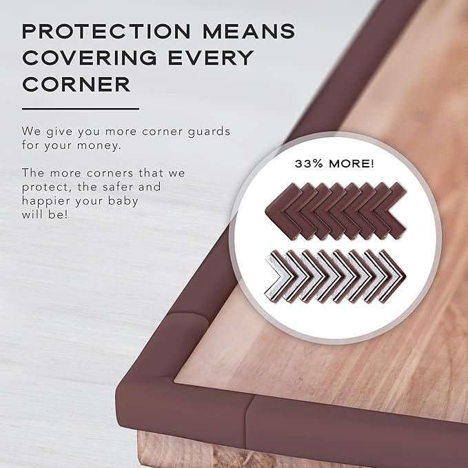 Bebe Earth - Baby Proofing Edge and Corner Guard Protector Set (16 Corners) - Safety Bumpers - Child Proof Furniture and Tables - Pre-Taped Bumper Corners (Brown)