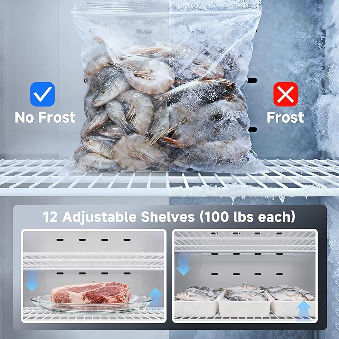 Coolake 82" Width Commercial Freezer 3 Solid Doors, 72 Cu.ft Stainless Steel Reach-in Upright Freezer with LED Lighting, Fan Cooling Freezer for Restaurant Bar Shop Hotel Kitchen Prep Area