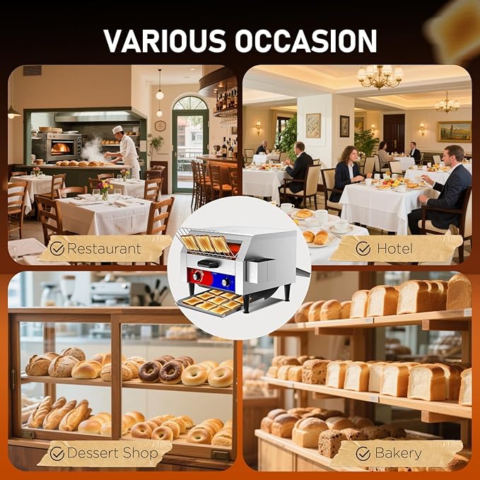 Commercial Conveyor Toaster w/ 3 Slice Wide Slot, 450 Slice/hour Commercial Toaster w/ 14.1’’ Wide and 3‘’ Opening, Industrial Kitchen Cooking bagel w/Stainless Steel and Heavy Duty