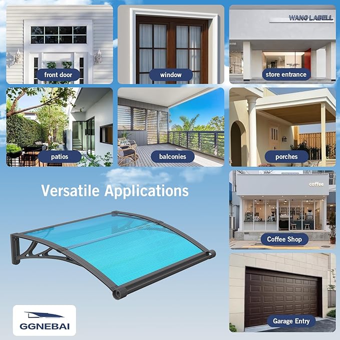 Awning for Door Entrance with Drainage Sink,40x120 Inch Awnings for Doors,Window Canopy Exterior with Plastic Steel Bracket,Polycarbonate Cover,UV,Rain,Snow Protection for House,Porch,Patio,Deck