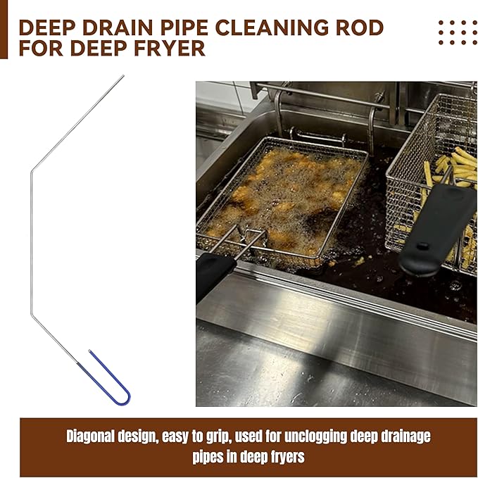 4 Pcs Fryer Cleaning Tools, L Shaped Brass Bristles Fryer Deep Cleaning Brush, Deep Fryer Crumb Scoop, Fryer Deep Cleanout Rod, Long Handle Fryer Basket Brush for Restaurant Air Fryer
