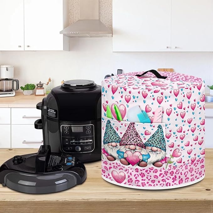 Valentine's Day Heart Print Pressure Cooker Cover Dust-proof Cover for Rice Cooker Air Fryer Kitchen Appliance Covers with Pocket and Top Handle Kitchen Décor