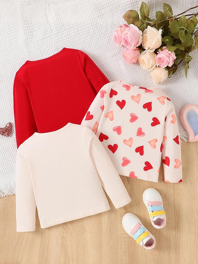 3 Pack Toddler Girls Shirts Long Sleeve Shirt for Girls Tees Kids Tshirts Clothes Fall Tops T-Shirt 2-8 Years