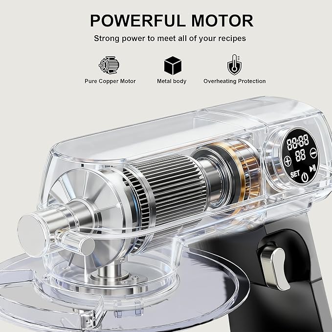 Camic 8.45 QT All Metal Stand Mixer,10 Speed Large Capacity Kitchen Mixer with Digital Timer & Tilt-Head, Electric Mixer with Whisk Dough Hook Mixing Beater for Baking,Cakes,Cookie,Bread,Salad(BLack)