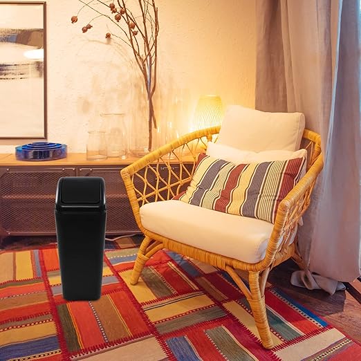 Vababa 3 Gallon Black Plastic Swing Top Trash Can, Small Slim Garbage Bin with Swing Lid