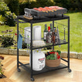 Grill Cart for Outside, 3-Tier BBQ Food Prep Rolling Table Cart, with 23.62" Lx 15.75" W Stainless Steel Tabletop, Outdoor Pizza Oven Table Ideal for Patio Backyard Kitchen Tools Room