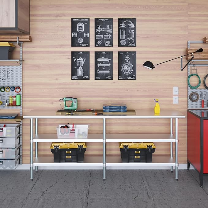 AmGood Stainless Steel Work Table with 2 Shelves | NSF | Metal Utility Table (84" Long x 18" Deep)