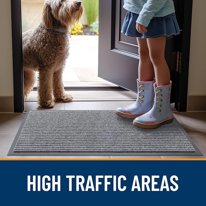 OLANLY Front Door Mat Indoor Outdoor Entrance, Waterproof Heavy Duty Doormat, Fade Resistant, Low Profile, Easy Clean Patio Porch Welcome Floor Mats for Entry, 71x30, Light Gray