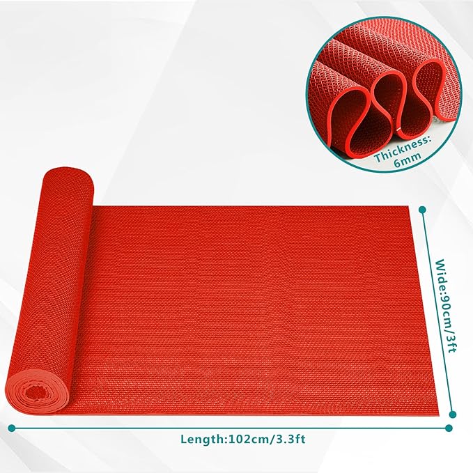 WochiTV Non Slip Drainage Mats PVC Pool Floor Mat 0.23'' Thick Outdoor Indoor Parking Space Mat for Bathroom Garage Basement Backyard Commercial Kitchen 3x3.3Ft Red