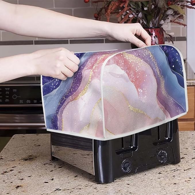 Blue Pink Marble Bread Maker Covers with Handle 2 Slice Toaster Cover Foldable Kitchen Small Appliance Cover Dust and Fingerprint Protection,Machine Washable