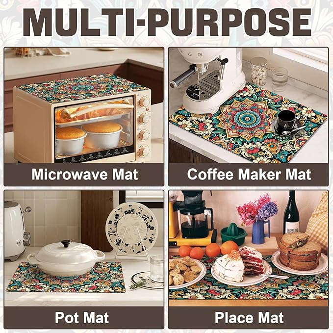 Rubber Mat for Microwave Top Cover, Nonstick Heat Resistant Microwave Cover, 18"x14" Non Slip Microwave Kitchen Counter Protector Mat, Air Fryer Mat for Counter Heat Resistant