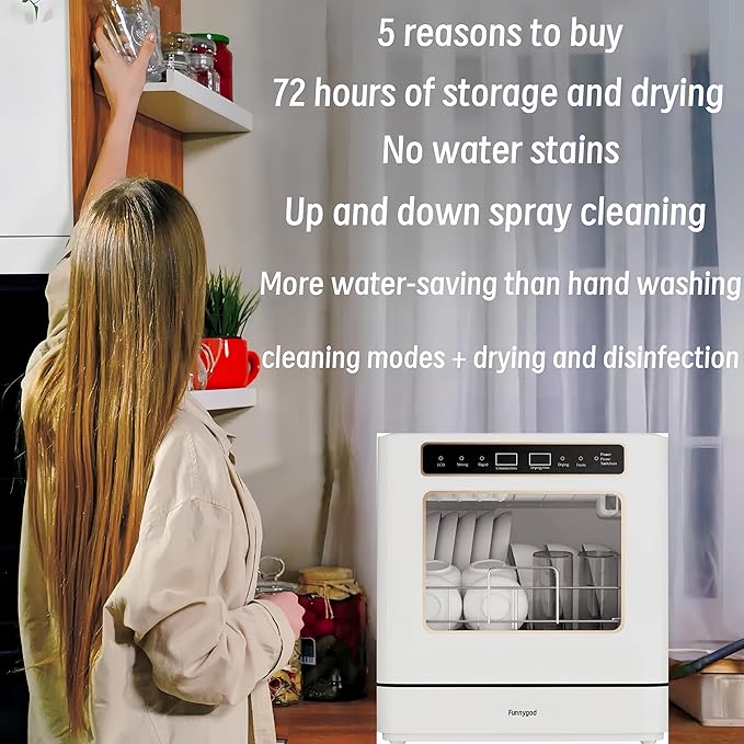 Dishwasher Countertop dishwasher Portable small automatic cleaning 4 cleaning modes and drying and disinfection mode Automatic water absorption and connection to the faucet