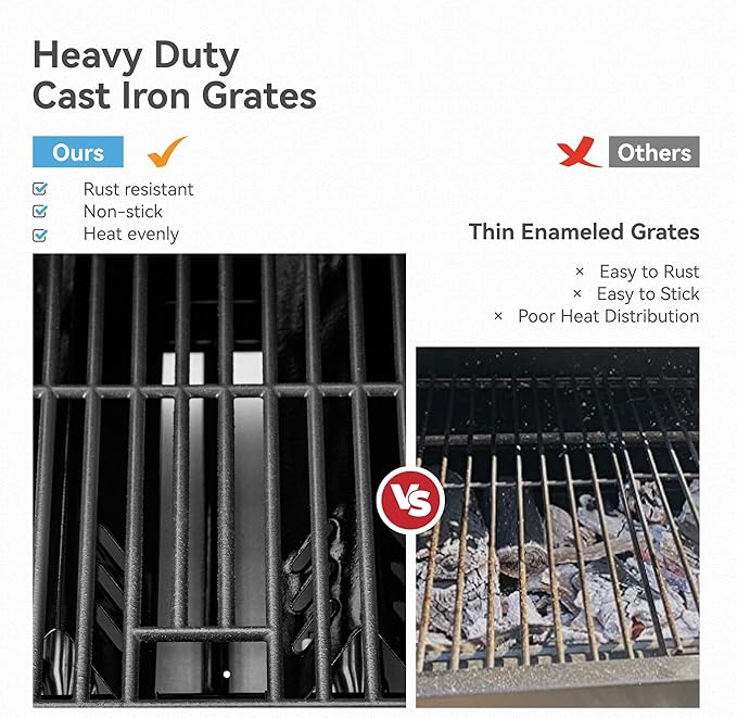 2 in 1 Propane Griddle Grill Combo, 6-Burner Propane Gas BBQ Grill with Porcelain-Enameled Cast Iron Grates & Plate, 42,000 BTU Combo Grill with Side Stove for Outdoor Cooking Camping Patio Backyard