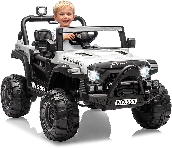12V Kids Ride on Car, Electric Ride on Truck w/Parent Remote, Spring Suspension, Bluetooth Music, LED Light, 4.1Mph Max Speed, 3 Speeds, Battery Powered Vehicles for Kids Toddler Age 3-8, White