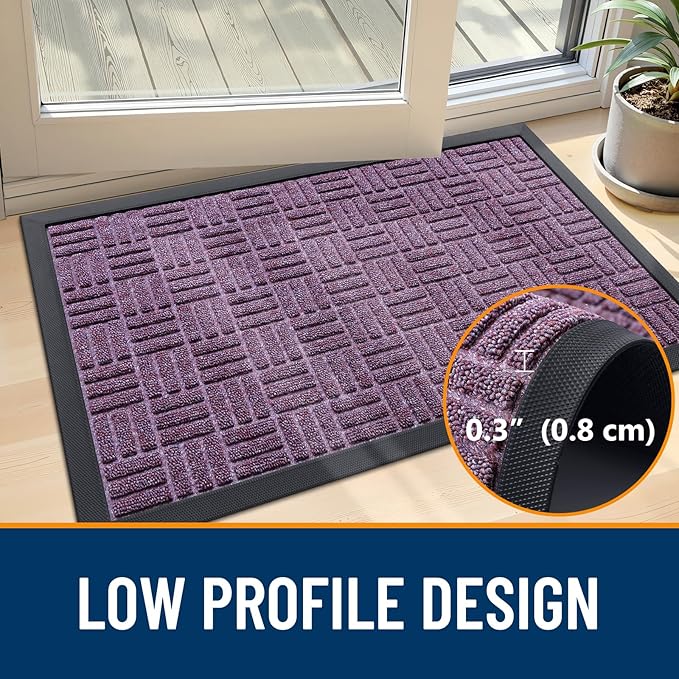 OLANLY Front Door Mat Outside Entrance 33x21, Absorbent, Heavy Duty Sturdy Natural Rubber Doormat Indoor Outdoor, Non-Slip, Stain and Fade Resistant, Low Profile Floor Mat for Entryway, Violet