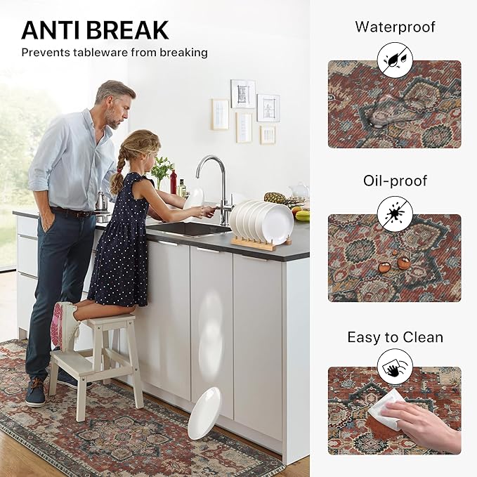 GENIMO Kitchen Mats for Floor 2PCs, Washable Anti Fatigue Mat for Cushioned, 17.3"x59"+17.3"x30", Waterproof Kitchen Rugs, Non Slip Comfort Standing Mat Rug for Home, Sink, Laundry, Bordeaux