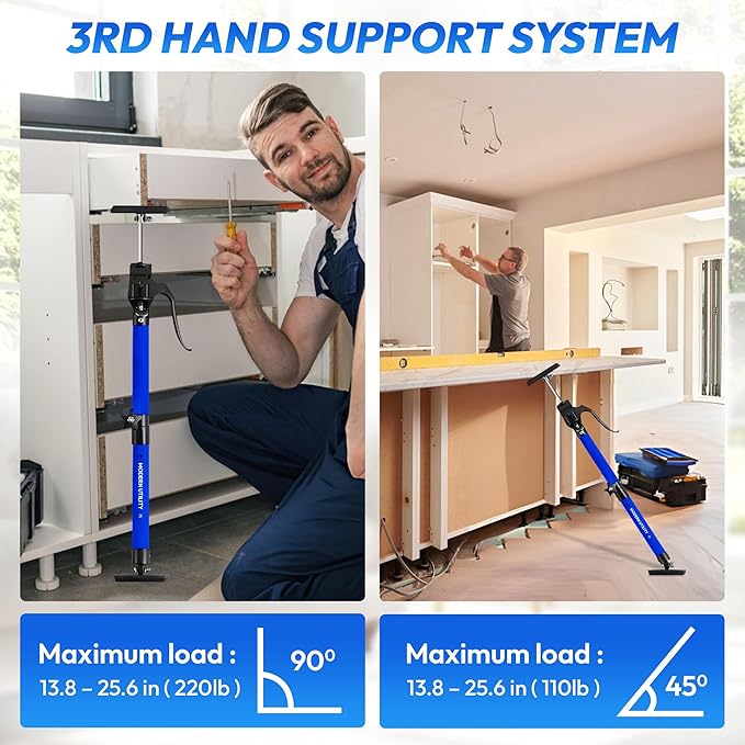Adjustable Cabinet Jacks for Installing Cabinets (22.8-45.3 Inches 2 Pack) Heavy Duty 200 lb Metal Quick Support Rod & Third Hand Support System with Swivel Non-Slip Pads for Drywall and Ceilings.