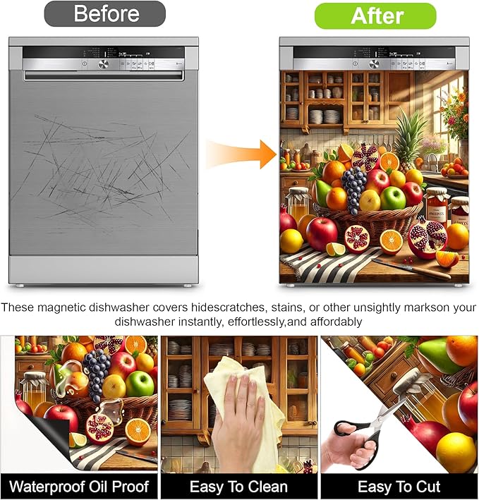 Dishwasher Magnet Sticker Cover Panel Decal Refrigerator Magnetic Sticker Decorative for Kitchen Decoration,Fridge Door Cover, Appliances Stickers 23"x26"