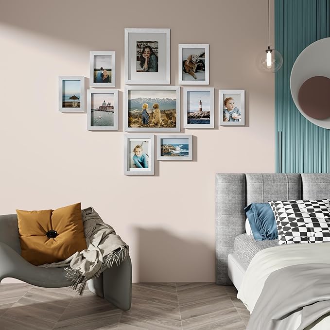Vittanly Picture Frames Set of 10, Picture Frames Collage Wall Decor with Two 8x10, Four 5x7, and Four 4x6 Photo Frames, Gallery Wall Frame Set for Wall or Tabletop Display, Silver