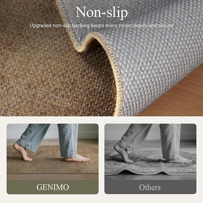 GENIMO Kitchen Mats for Floor, Washable Absorbent Runner Rugs for Kitchen, 20"x70", Cushioned Non Slip Kitchen Rugs for Kitchen Floor, Standing Mat Rug for Home, Sink, Laundry, Jute
