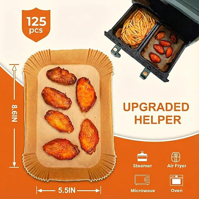 8.6x5.5 inches Rectangular For Ninja Dual Air Fryer Liners Disposable Parchment Paper Liner Airfryer 8-12 QT Basket inserts Filter Sheets EXTRA THICK 40 GSM - Pack of 125