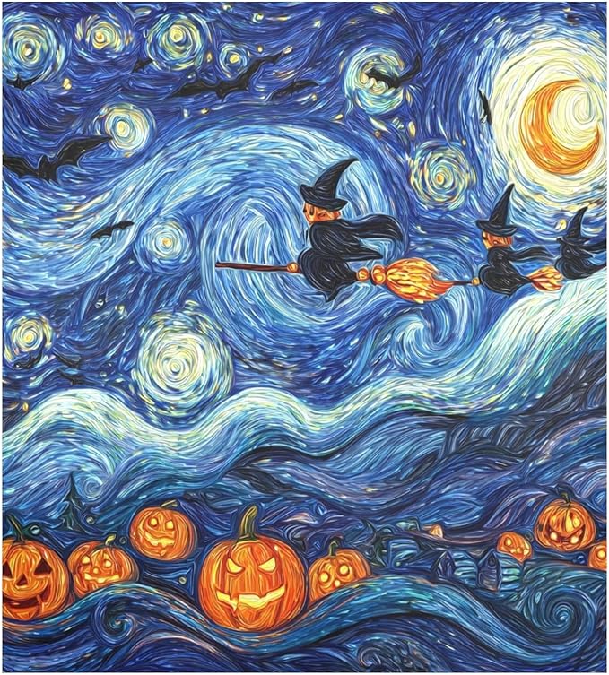 Halloween Witch Starry Blue Dishwasher Magnet Cover Front Door Magnetic Dishwasher Cover Decorative Refrigerator Magnet Covers Fridge Panel Decal for Home Decor, 23" x 26"