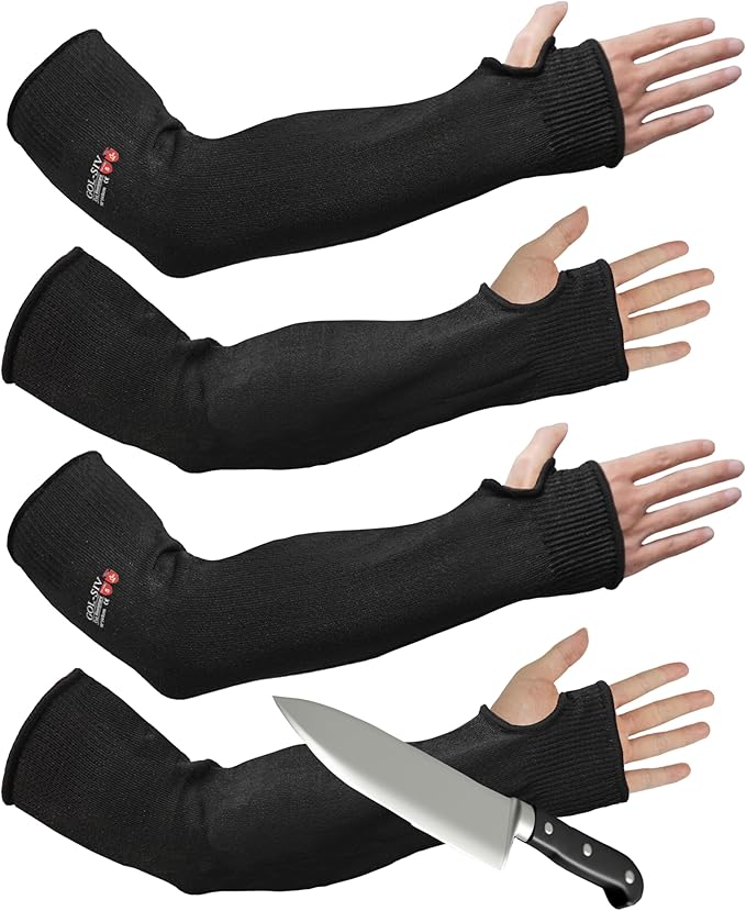 Arm Protectors For Thin Skin And Bruising, Cut Resistant Sleeves For Men Women, A5 Level Farmer Sleeve For Gardening (Black & Black, 17.7 In - 2pairs)
